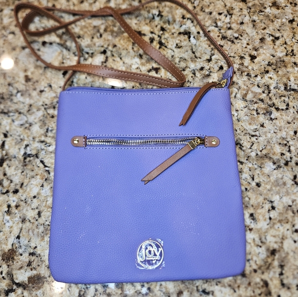 Joy by Joy Mangano Purple and Camel Leather Crossbody Bag Shoulder Purse - Picture 1 of 9